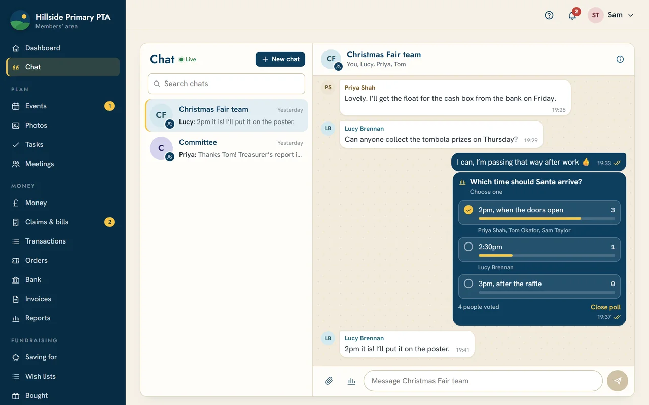 Committee chat with a poll in the members’ area